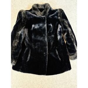 Vintage 80s Sealane By Hillmoor Faux Fur Coat Womens Medium Black Glam Jacket